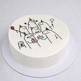 One-kilo Sugar Sweet white birthday cake with playful cartoon party characters