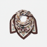 Mango ecru oriental floral and paisley print square satin scarf on white background