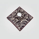 Mango chocolate brown and cream zebra animal print square satin scarf on white background