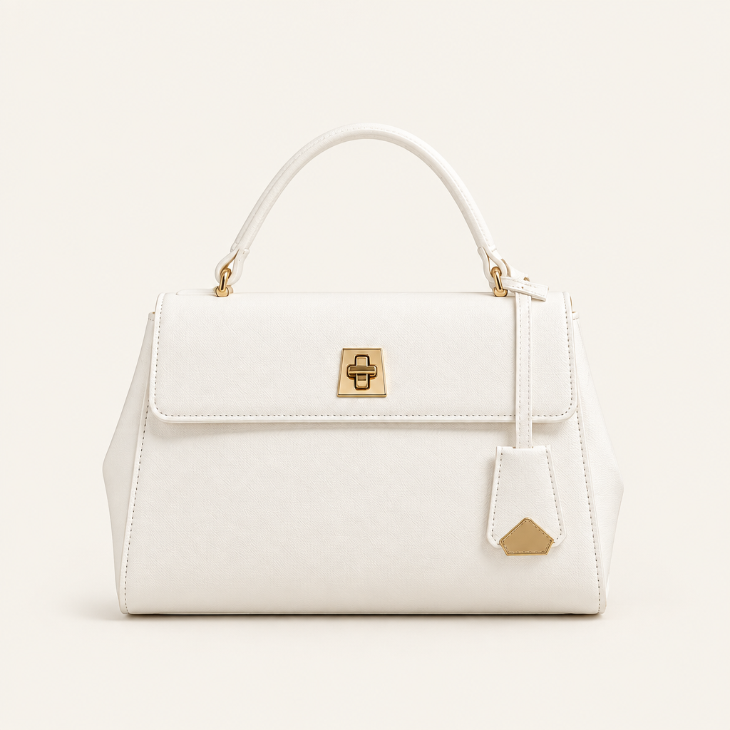 White Call It Spring structured top-handle bag with gold-tone turn-lock clasp and side charm