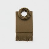 Mango khaki fringed edge scarf on white background