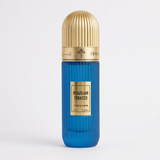 Brazilian Tobacco 100 ml blue ribbed perfume bottle with gold label and rounded gold cap