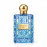 Blue Diamond Aqua blue faceted perfume bottle with gold-coloured round cap