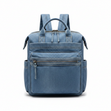 Parfois large blue denim washed effect backpack with front zip pockets and adjustable straps