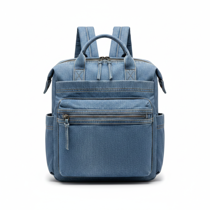 Parfois large blue denim washed effect backpack with front zip pockets and adjustable straps