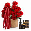 Ashiq Al Oud air freshener and bakhoor beside a red rose basket with Flowrista ribbon