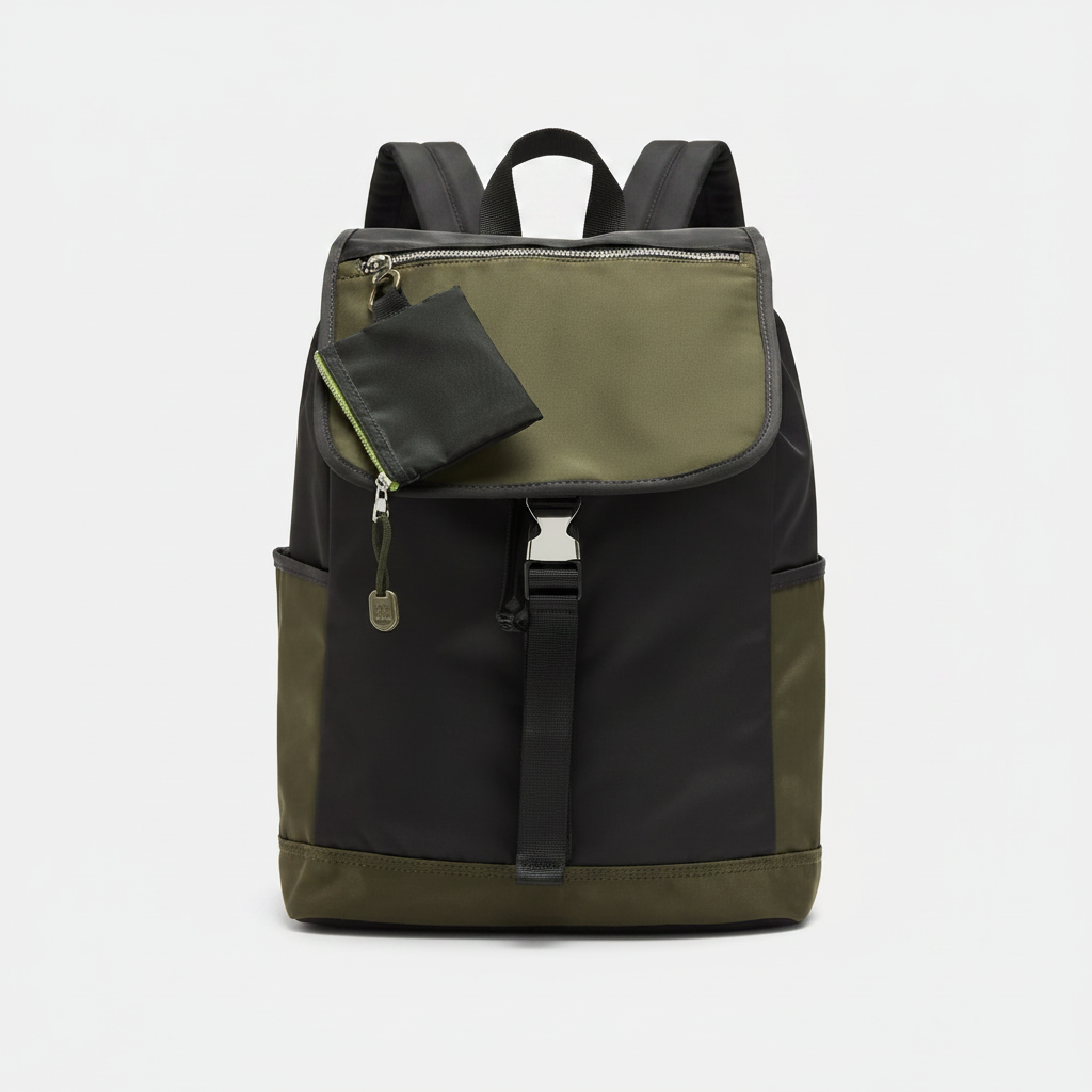 Parfois olive green and black colour block nylon backpack for 15 inch laptop