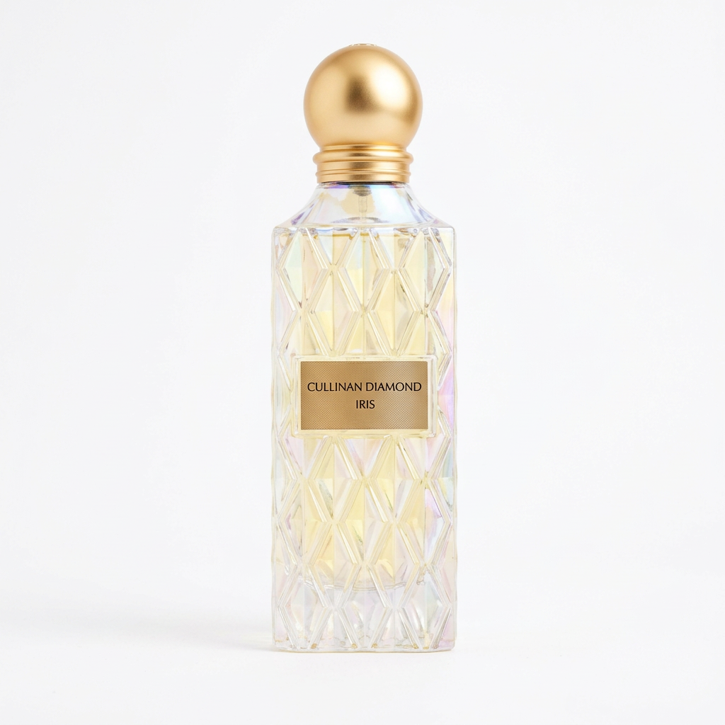 Cullinan Diamond Iris 150 ml pale yellow faceted perfume bottle with gold spherical cap