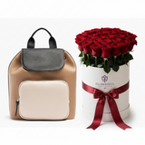 Parfois color block backpack with Flowrista grand red roses white box gift set Dubai