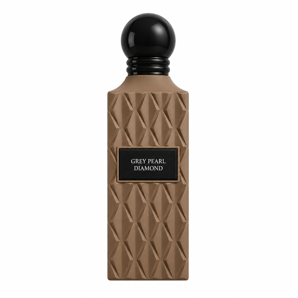 Grey Pearl Diamond 150 ml brown textured perfume bottle with round black cap
