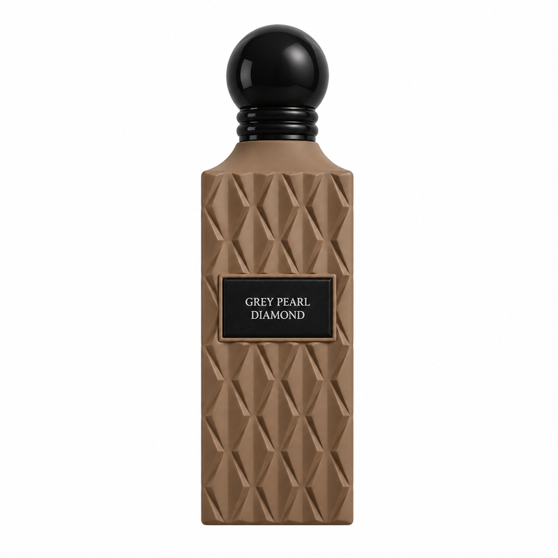 Grey Pearl Diamond 150 ml brown textured perfume bottle with round black cap