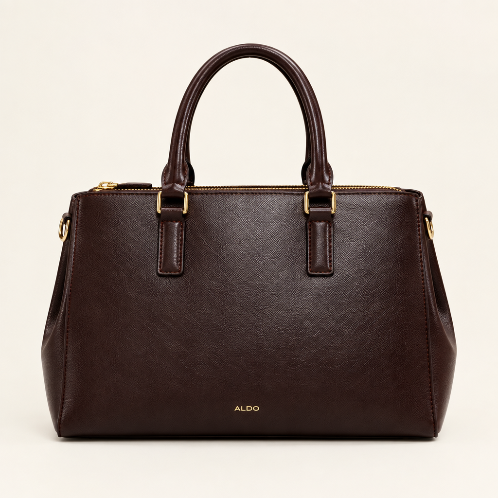 Dark brown ALDO Katheryn women's satchel bag with gold hardware
