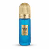 Brazilian Tobacco 100 ml blue ribbed perfume bottle with gold domed cap and gold label
