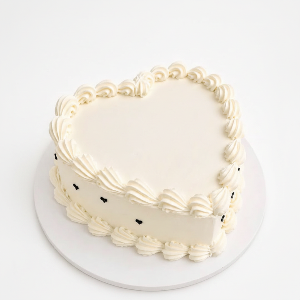 One-kilo Sugar Sweet heart-shaped white birthday cake with black heart decorations