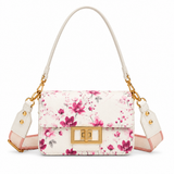 White COPPELIA floral crossbody bag with pink print and gold-tone clasp