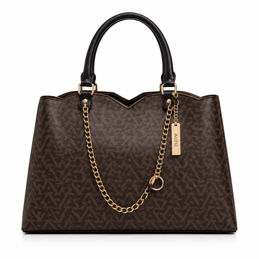 ALDO VIVIANA dark brown satchel with black handles and gold-tone chain