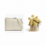 Parfois cream studded crossbody bag with Flowrista yellow craspedia box gift set Dubai