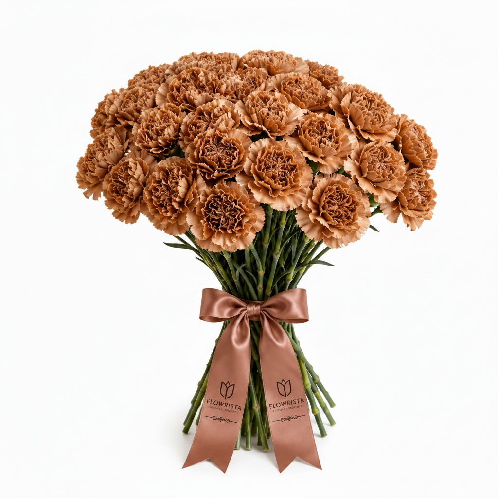 Flowrista brown carnations bouquet on white background