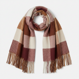 Mango check plaid scarf in dusty rose burgundy cream and camel tones with fringed ends