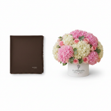 Mango Chocolate Linen Scarf with Pink Hydrangea Roses Box