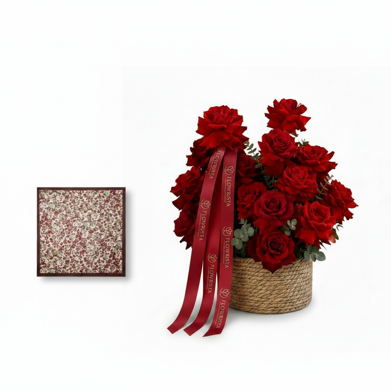 Mango Floral Print Scarf with Red Roses Basket