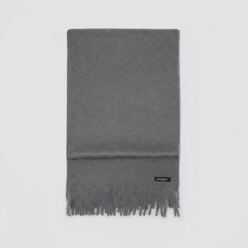 Mango Fringed Edge Scarf Dark Heather Grey
