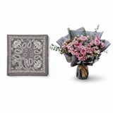 Mango Grey Paisley Wool Scarf with Exquisite Pink Roses Bouquet