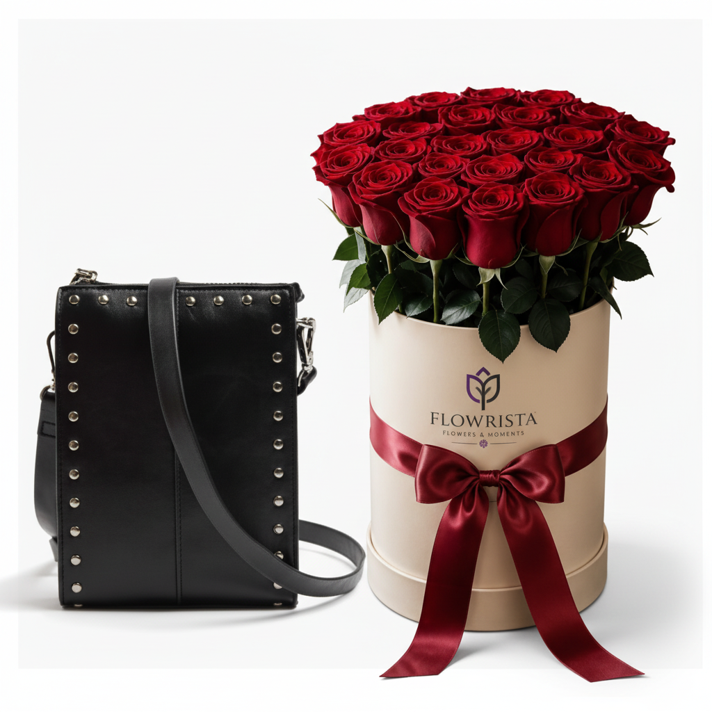 Parfois Black Crossbody with Flowrista Red Roses Box