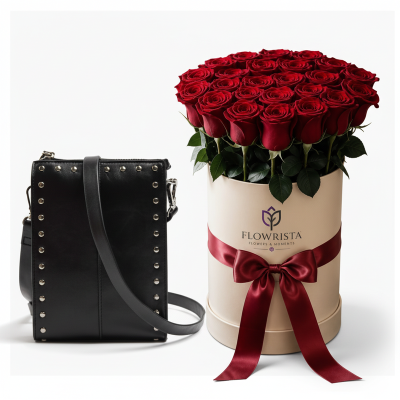 Parfois Black Crossbody with Flowrista Red Roses Box