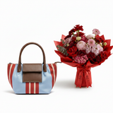 Parfois Blue Striped Tote with Flowrista Bouquet