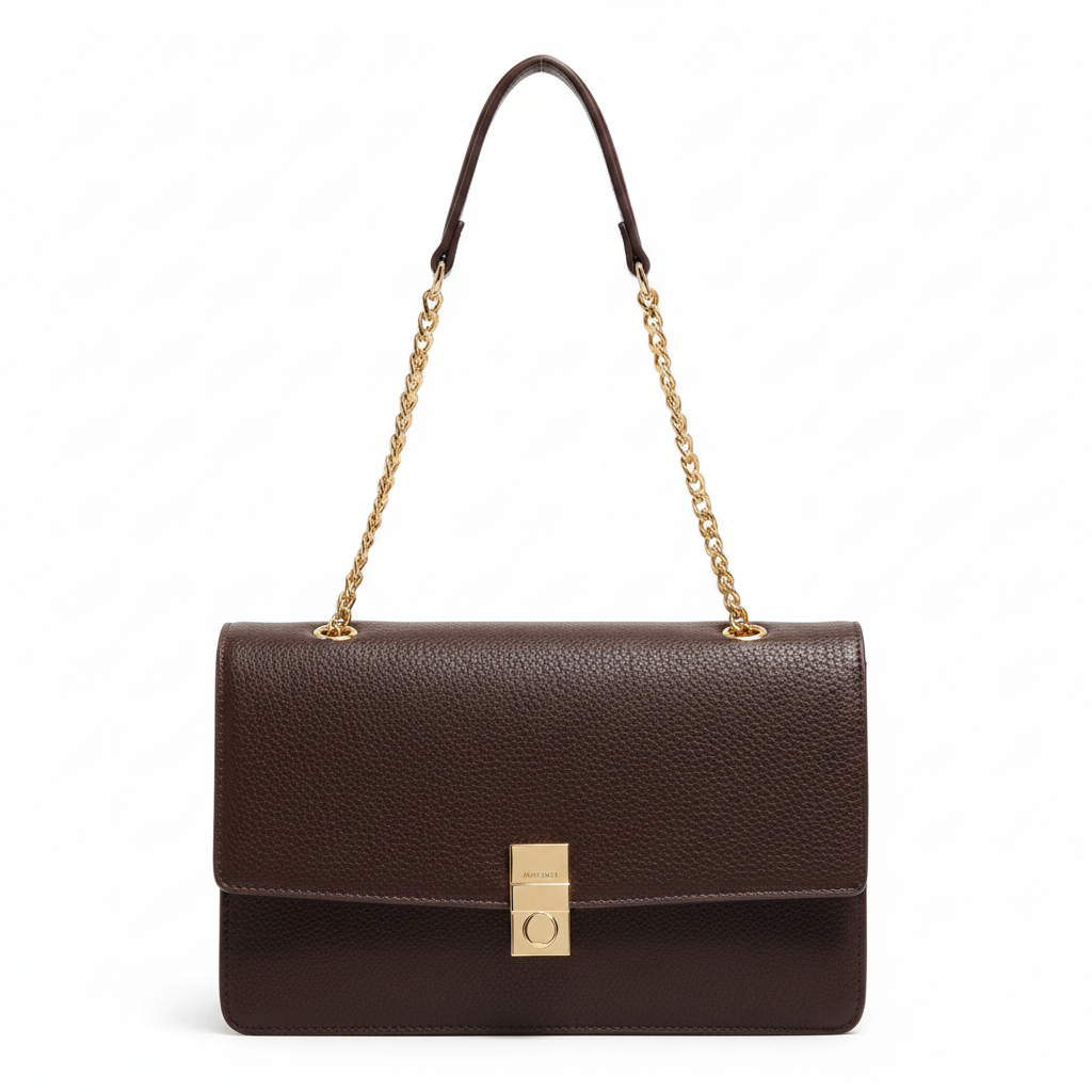 Parfois Dark Brown Textured Shoulder Bag Gold Chain