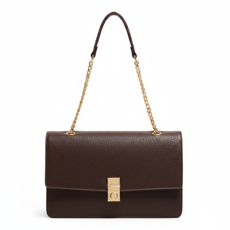 Parfois Dark Brown Textured Shoulder Bag Gold Chain