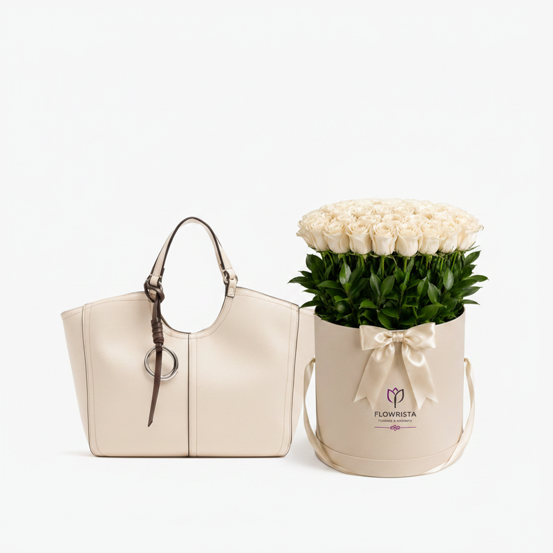 Parfois Ecru Tote with Flowrista White Roses
