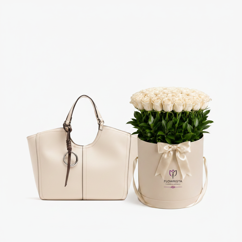 Parfois Ecru Tote with Flowrista White Roses