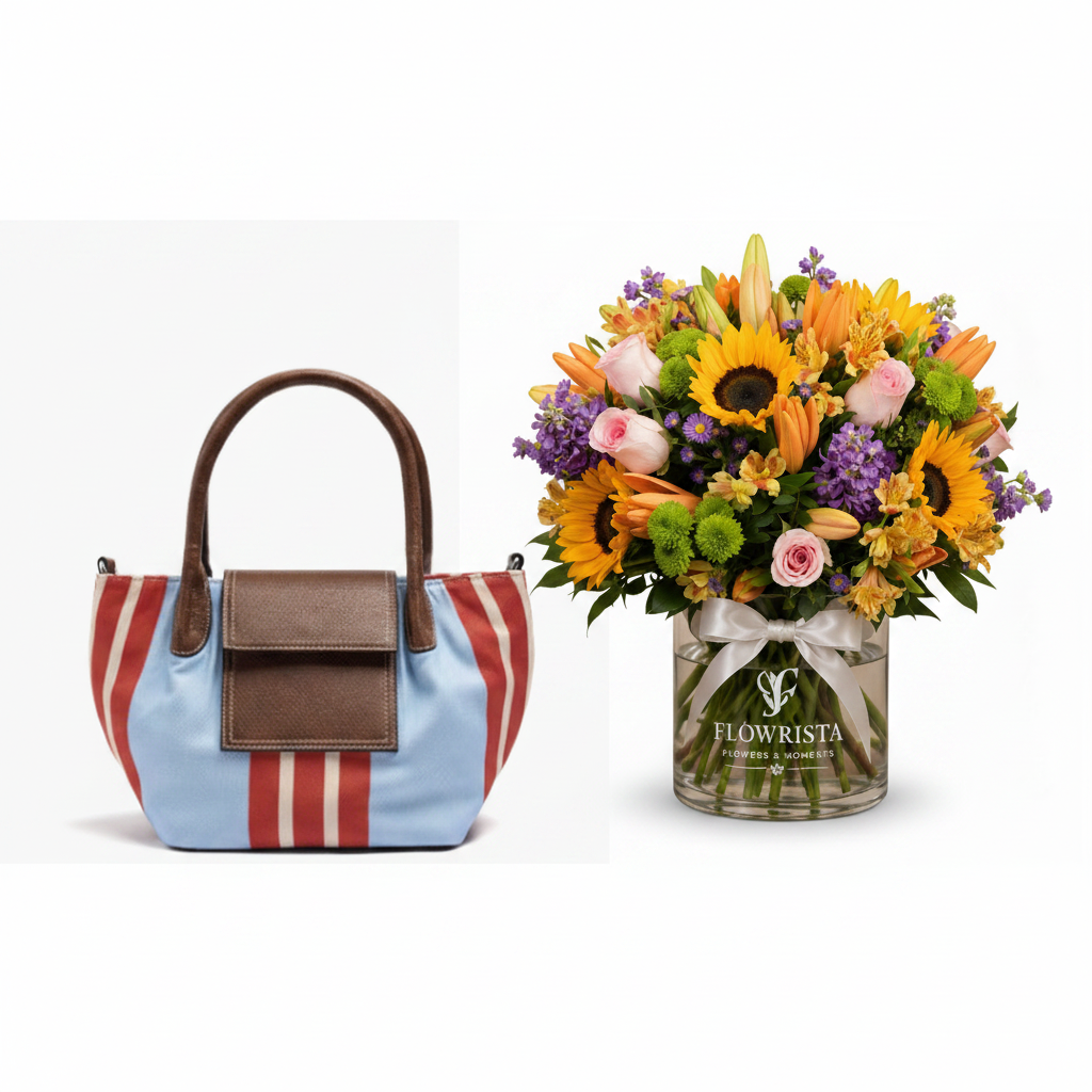 Parfois Striped Tote with Flowrista Summer Vase