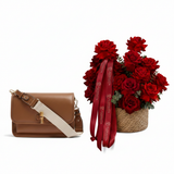 Parfois Tan Bag with Flowrista Red Roses Heart Basket