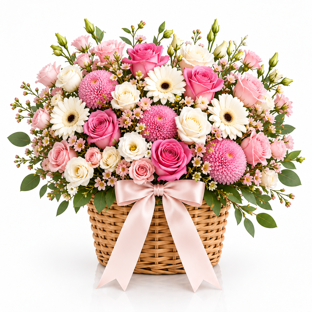 Pink-and-white flower basket product image