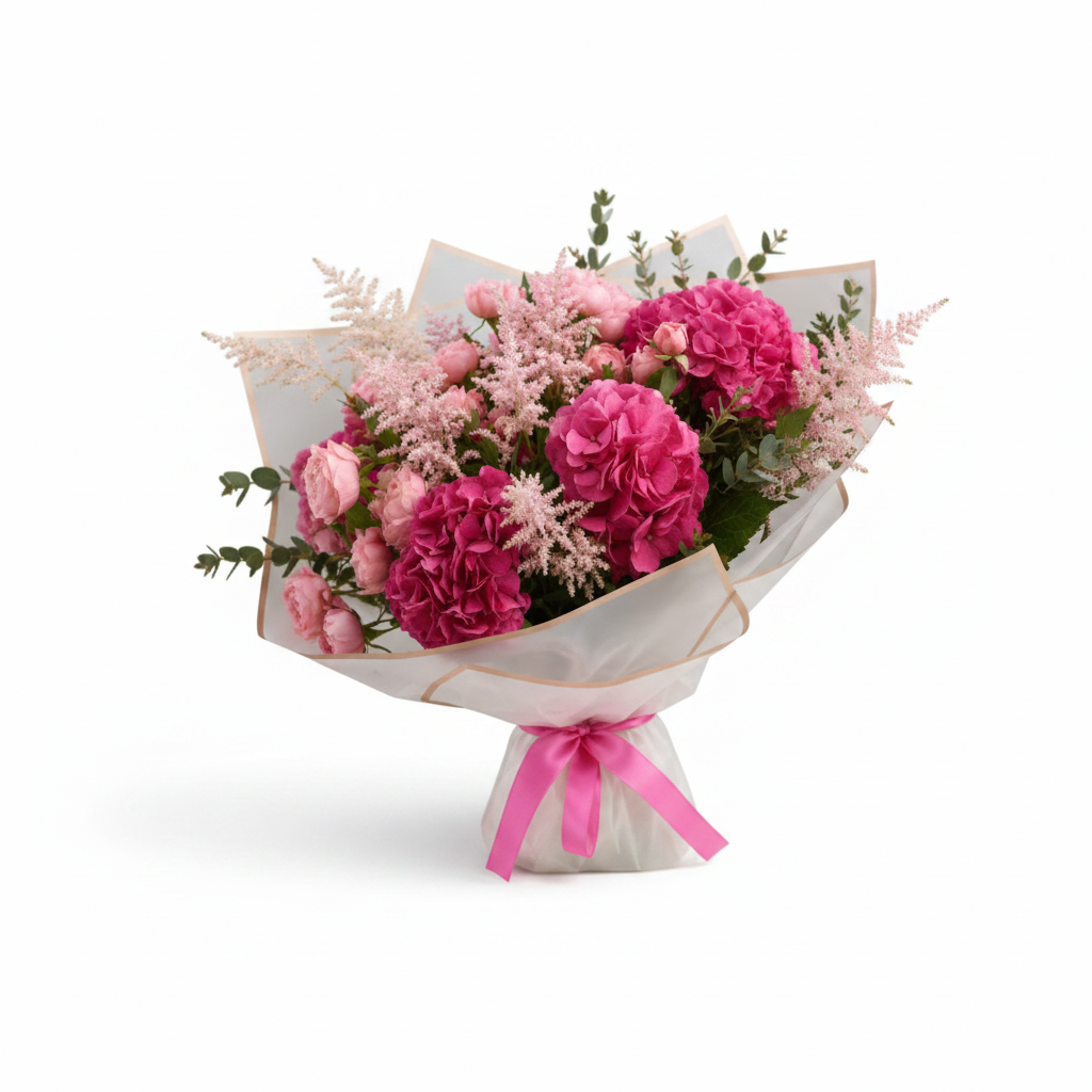 Pink Hydrangea Bouquet Only - White Background