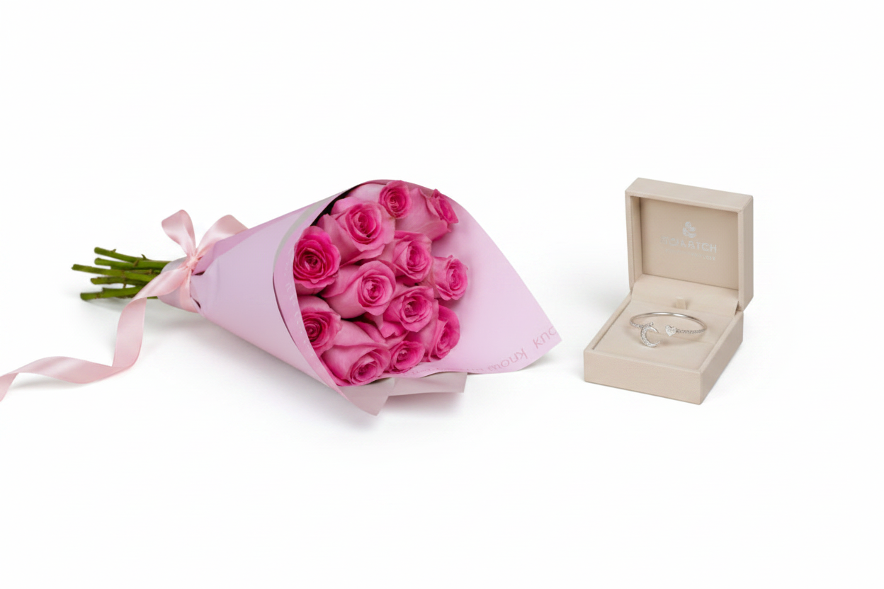 Pink Roses & Bracelet Bundle - White Background