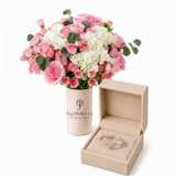 Pink Roses Vase & Ring - Flowrista Logo on Vase