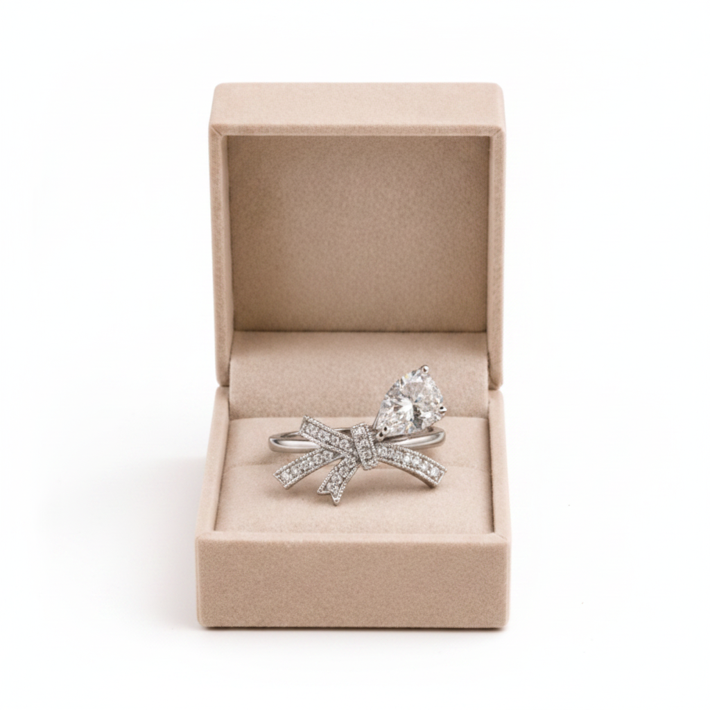 Princess Cut & Butterfly Bow Ring Set - Clean White