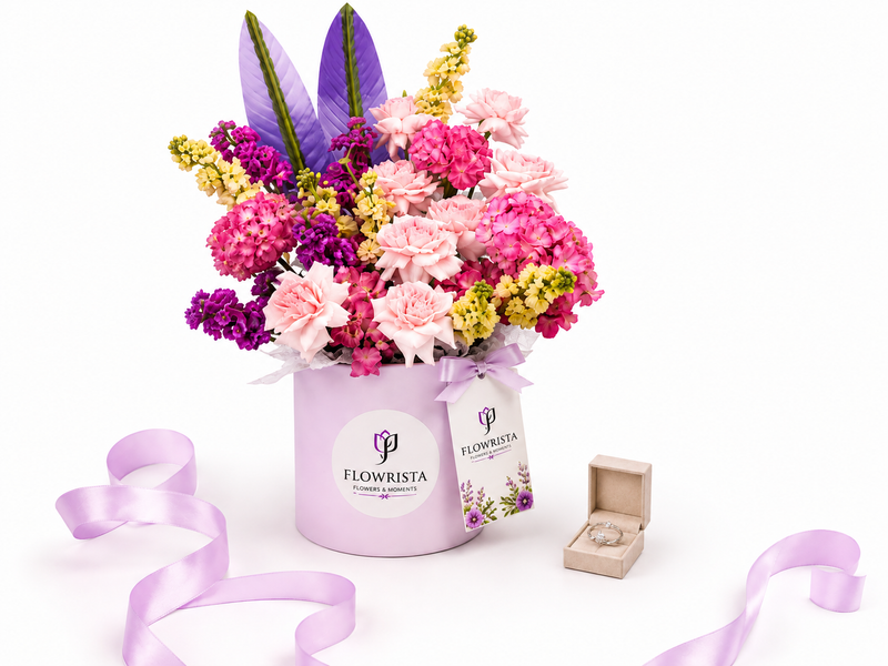 Silvara Marquise Cluster Ring & Vibrant Mixed Flower Flowrista Hat Box