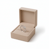 Silver Ring Set in Beige Velvet Box - White Background