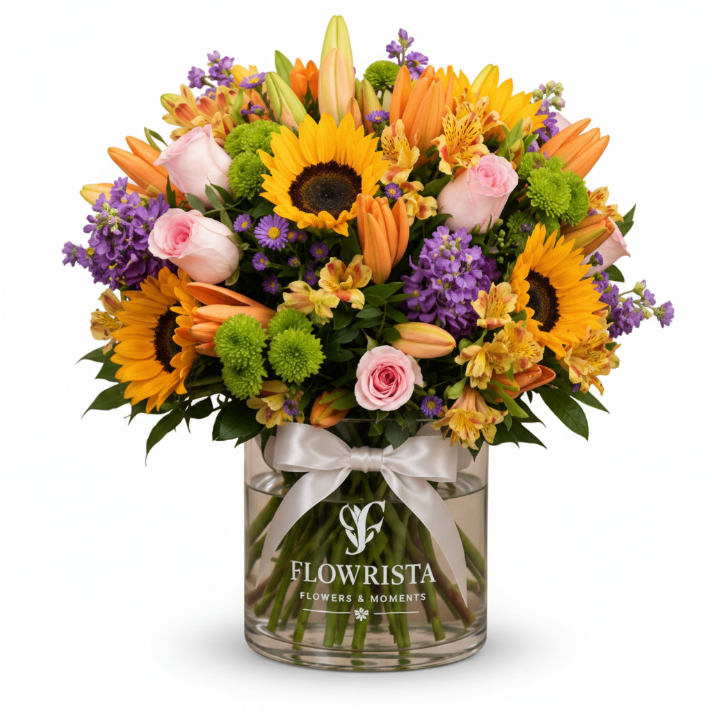 Sunflower & Mixed Flower Vase - Clean White