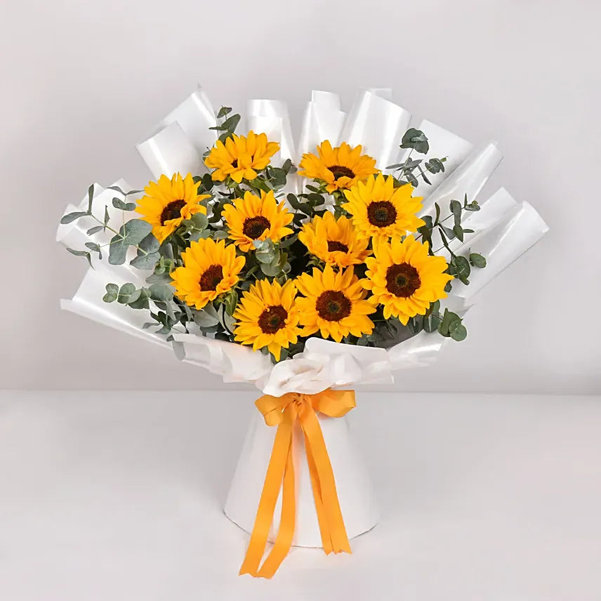 Mango Satin Polka Dot Scarf with Flowrista Sunflowers Pop Bouquet
