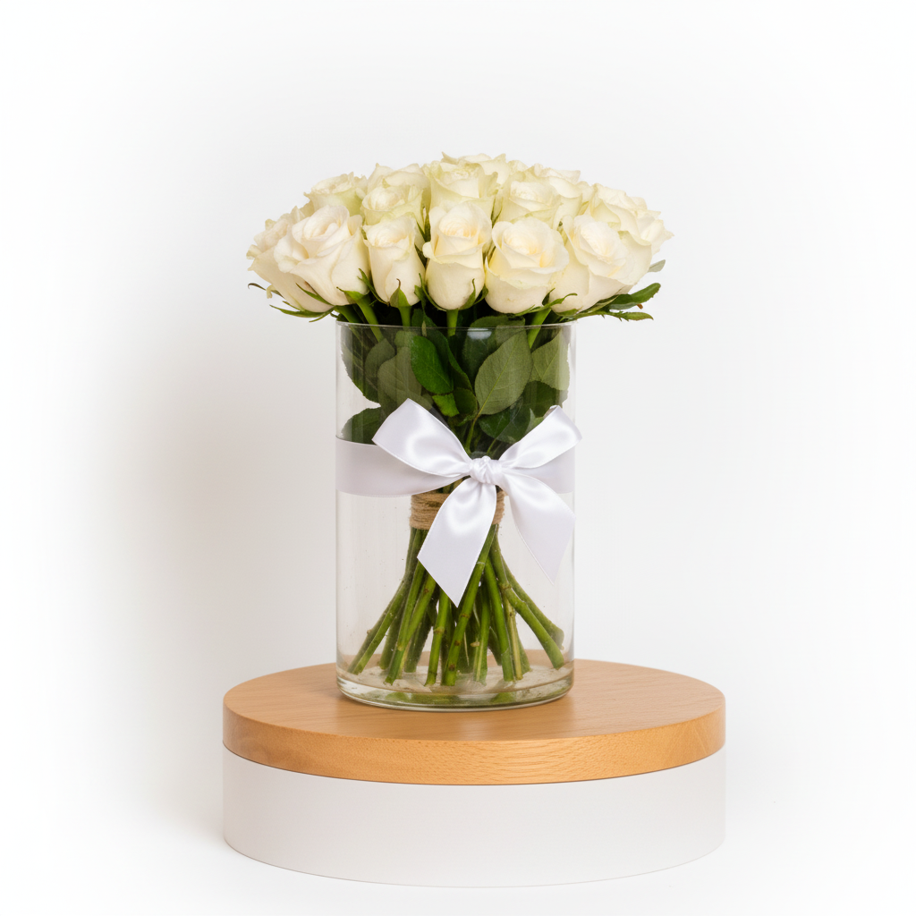 White Roses Vase - White Background