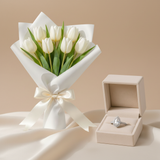 White Tulips & Diamond Ring Gift Set