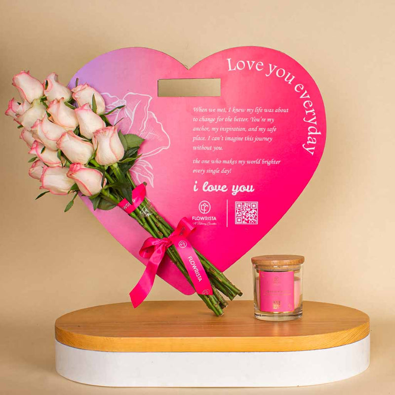 Heart of Pink Roses With Candle