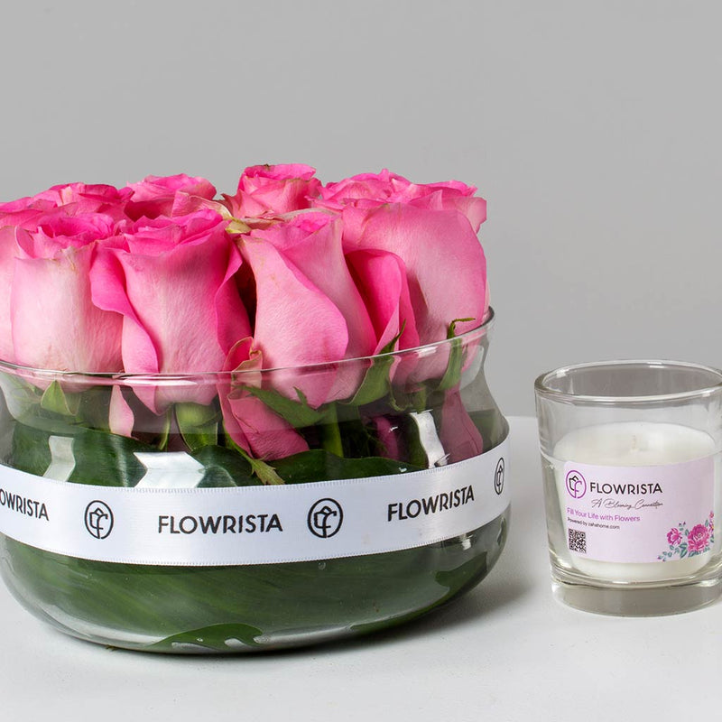 Pink Roses Vase & Zaha Home Candle