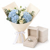 Silvara Pear-Cut Halo Ring & Blue Hydrangea & White Rose Bouquet
